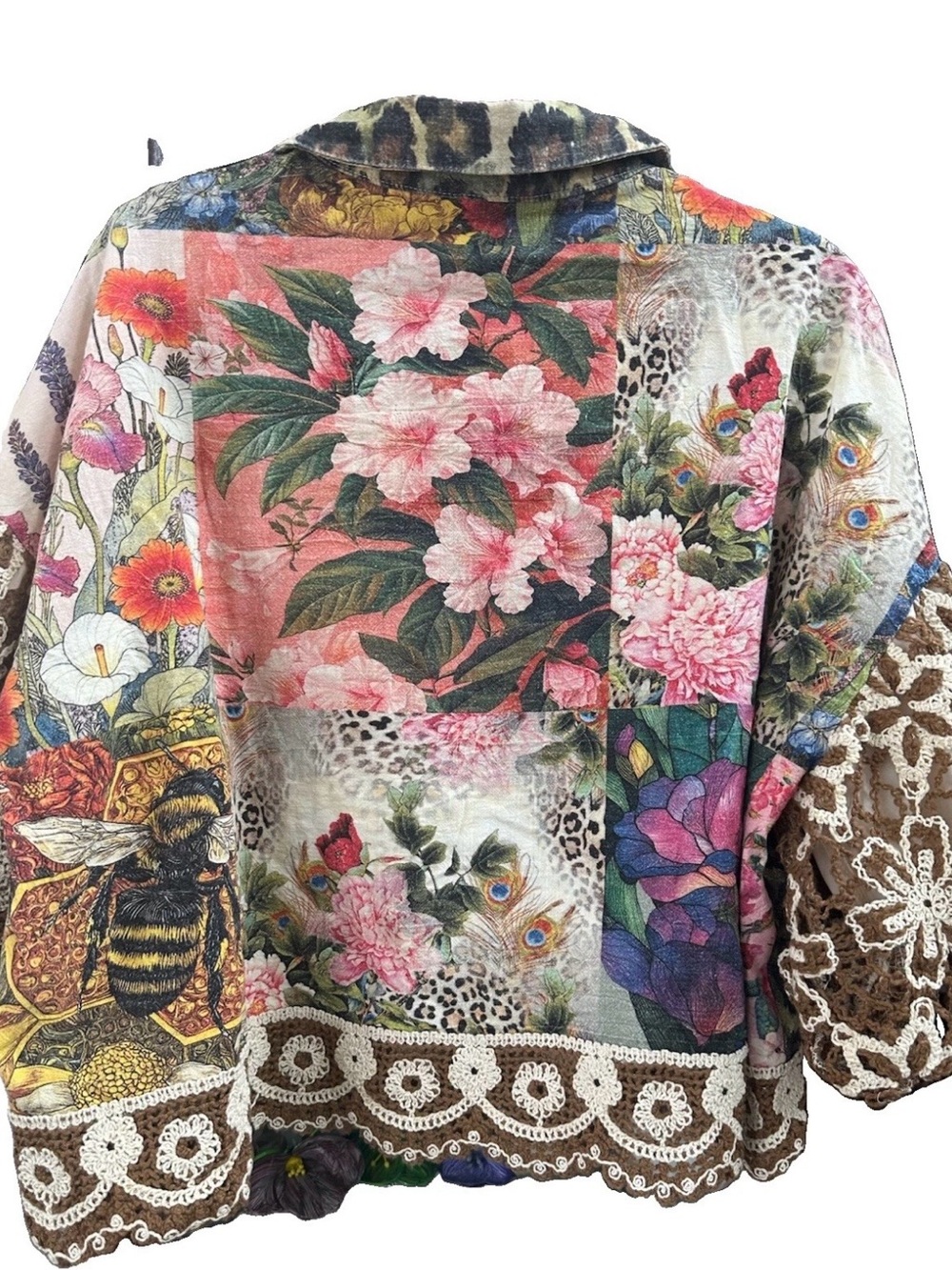 R Rare Bird Leopard Garden Jacket with Crochet Trim - Olive/Brown